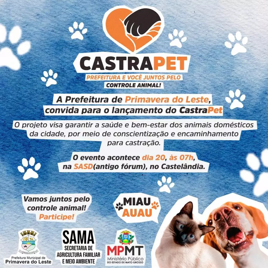 Primavera do Leste lança nesta quinta-feira programa para proteção e controle da população de animais domésticos