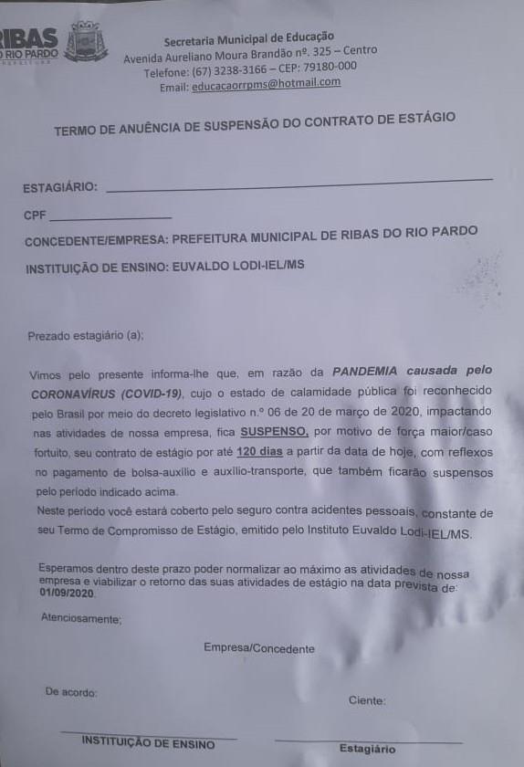 Em plena crise Prefeitura de Ribas 'abandona' dezenas de estagiários