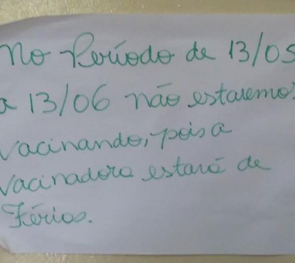 Marca Tucura na Saúde: povo fica sem vacina devido a férias da vacinadora