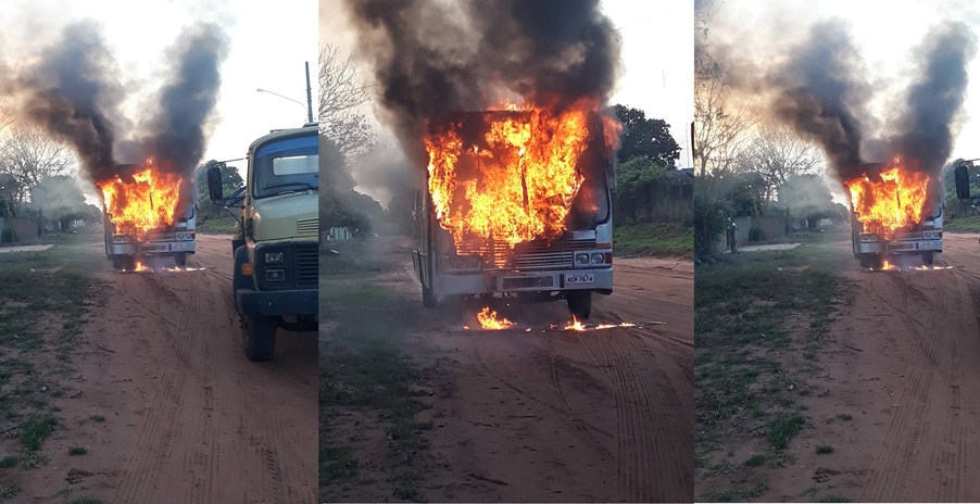 Ônibus escolar da Prefeitura de Ribas pega fogo pouco antes de iniciar o transporte