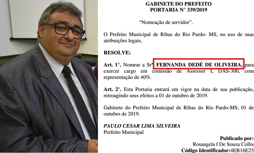 Nora do vereador do aumento dos salários está nomeada na Prefeitura