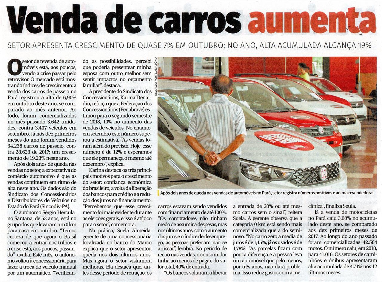 Venda de carro aumenta.