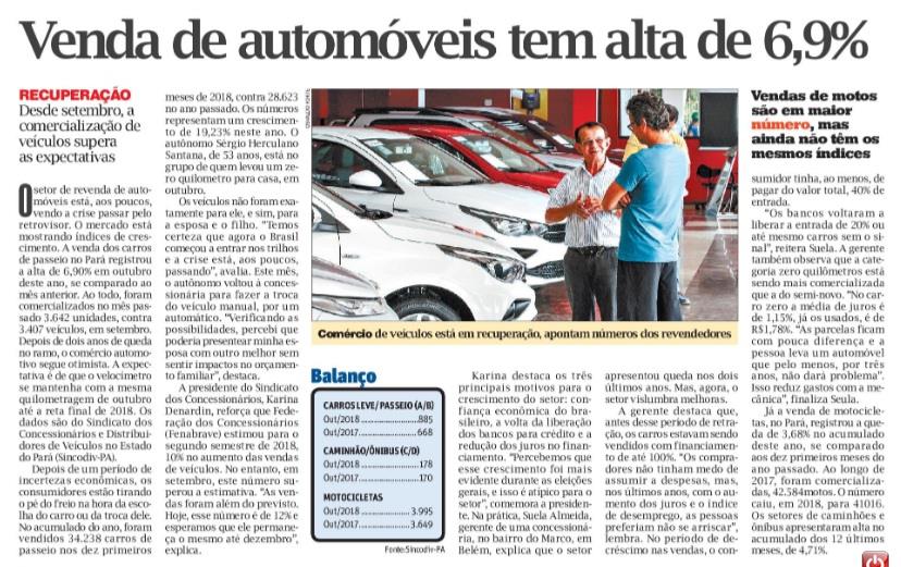 Venda de automóveis tem alta.