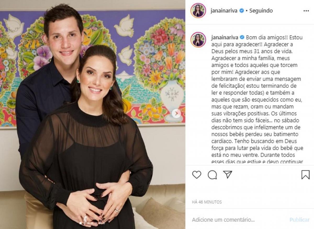 Janaina Riva anuncia a perda de um dos gêmeos que esperava