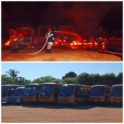 Fevereiro completa 1 ano do incêndio que queimou 7 ônibus em Aragarças e Caiado pede devolução de veículos