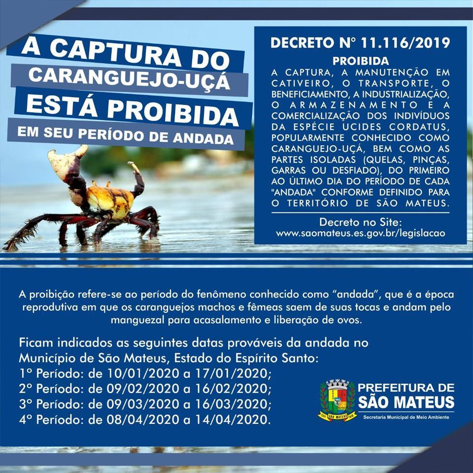 PREFEITURA DE SÃO MATEUS ANUNCIA PERÍODO DE DEFESO DO CARANGUEJO-UÇÁ*