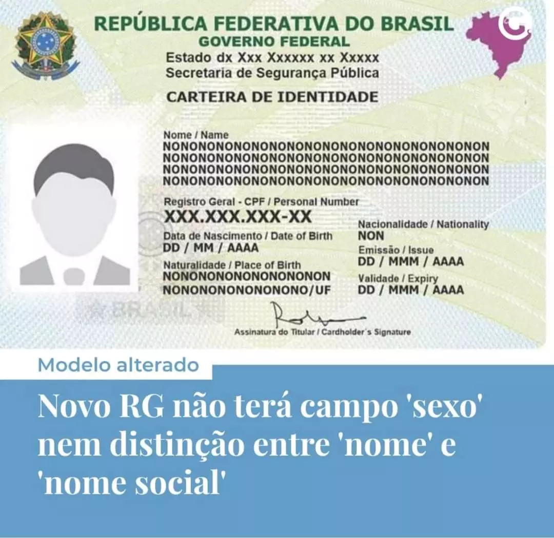 Novo RG não terá campo 