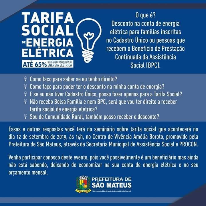 Seminário sobre tarifa social em São Mateus