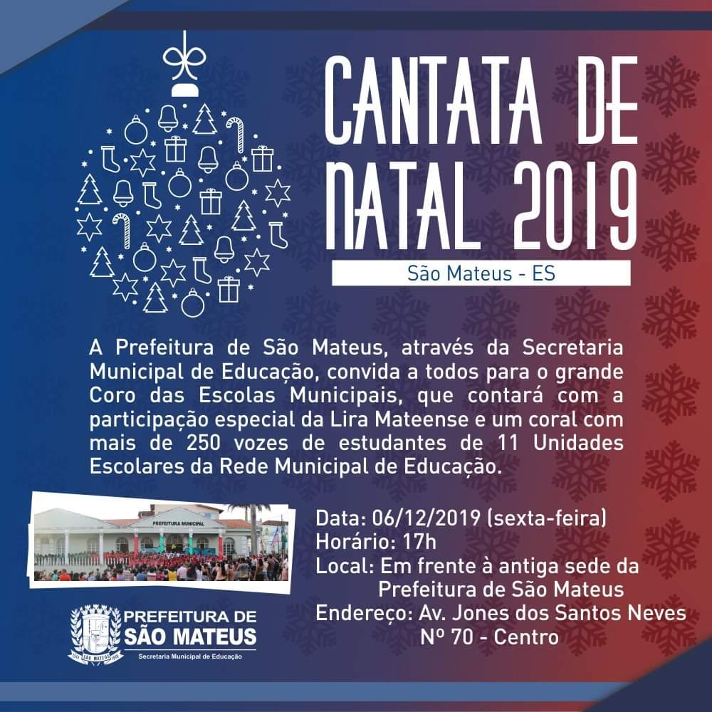 CONVITE: PREFEITURA DE SÃO MATEUS REALIZA CANTATA DE NATAL 2019