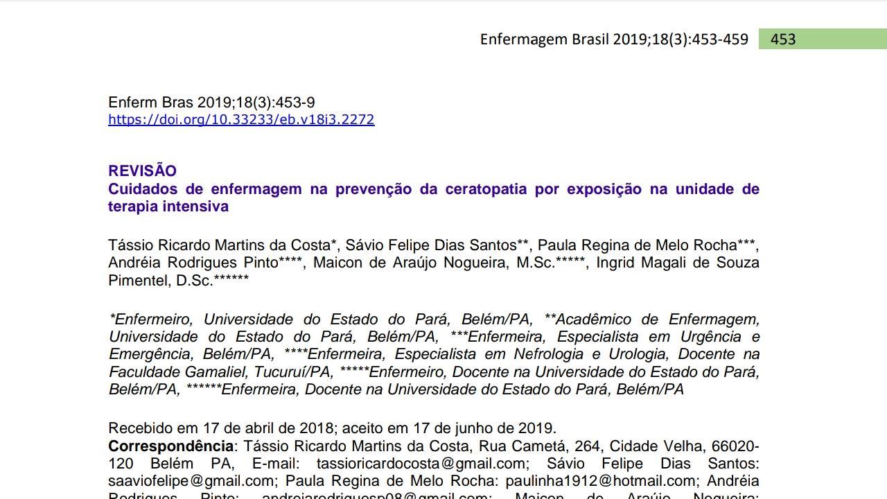 Cuidados de Enfermagem na prevenção da ceratopatia por exposição na unidade de terapia intensiva