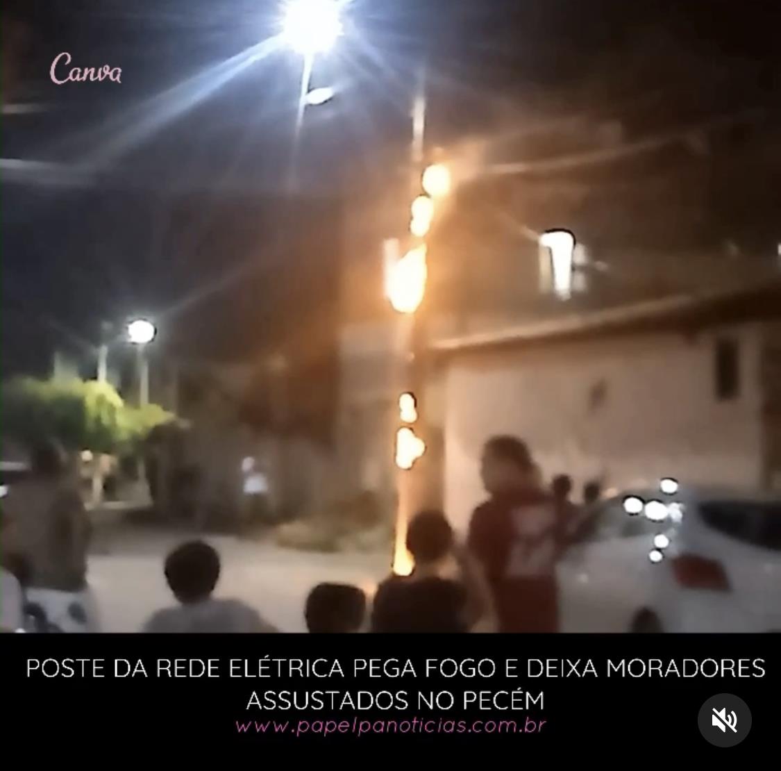 Poste da rede elétrica pega fogo e assusta moradores no Pecém; Veja vídeo