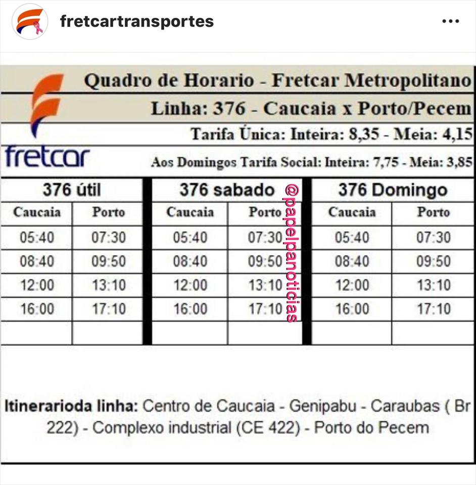 Fretcar não disponibilizará rotas extras para o Pecém e Taiba nesse feriado; Veja os novos horários