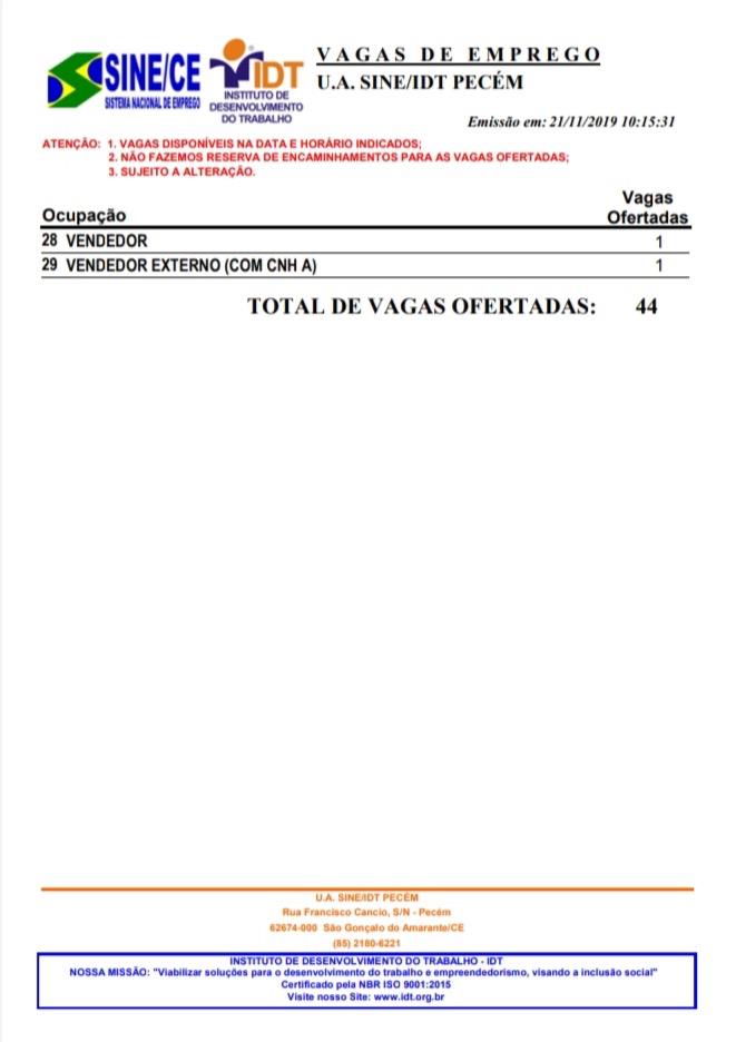 29 vagas de emprego para início imediato estão abertas no complexo do Pecém