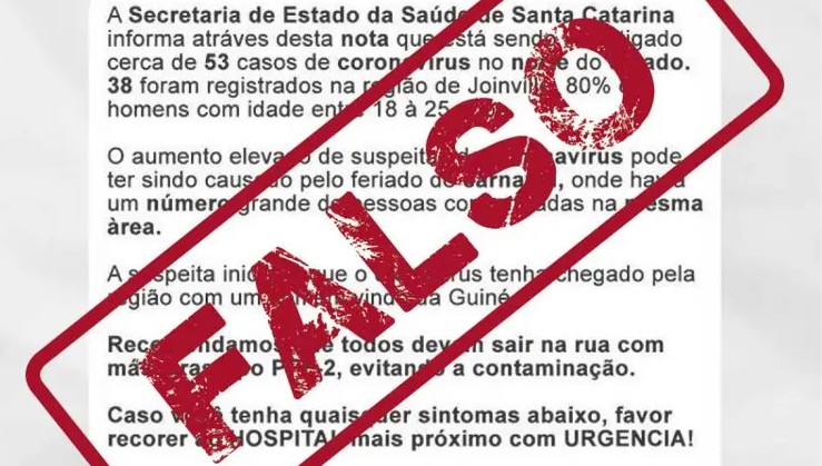 Falso comunicado sobre 53 casos de coronavírus em SC circula na internet