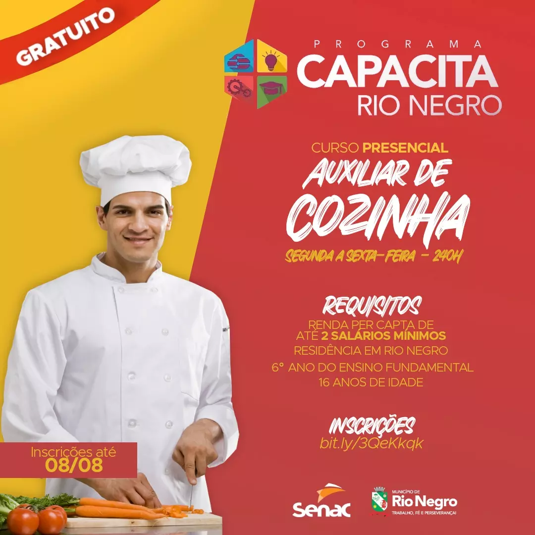 Rio Negro oferece Curso de Auxiliar de Cozinha gratuitamente