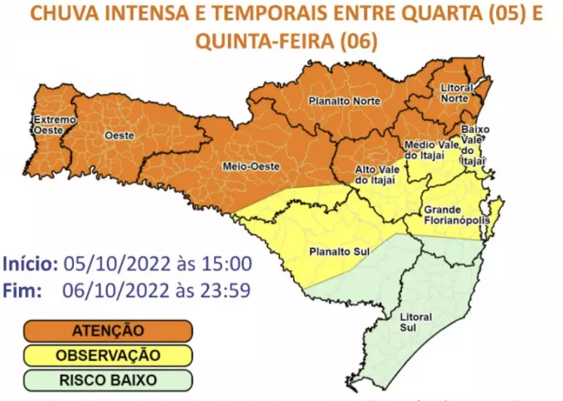 Chuva, granizo e vento: ciclone extratropical pode provocar temporais no Norte de SC