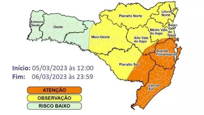 Defesa Civil alerta para passagem de novo ciclone extratropical em regiões de SC nesta segunda