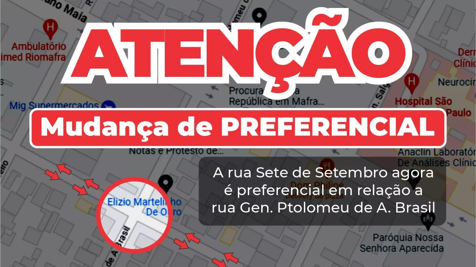 Rua Sete de Setembro passa a ser a via preferencial