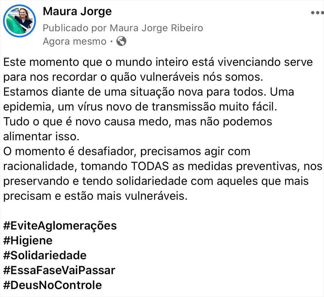 SENSIBILIZADA, MAURA JORGE EXPEDE NOTA SOBRE CORONAVÍRUS