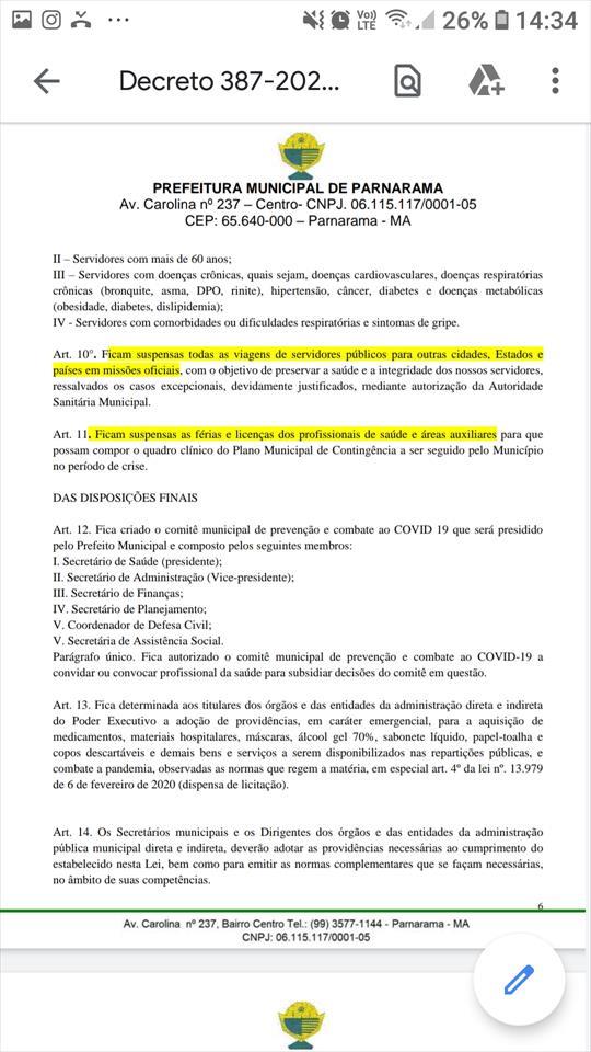 PREFEITO DE PARNARAMA ASSINA NOVO DECRETO QUE ENDURECE NORMAS  CONTRA O COVID 19