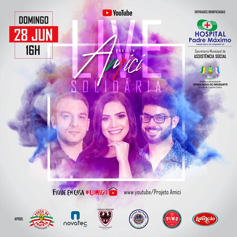 Live Solidária com música pop e tradicional italiana dia 28 de junho