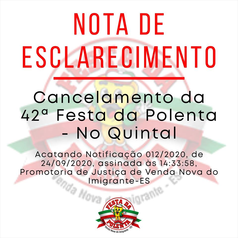 Nota de Esclarecimento - Cancelamento da 42ª Festa da Polenta