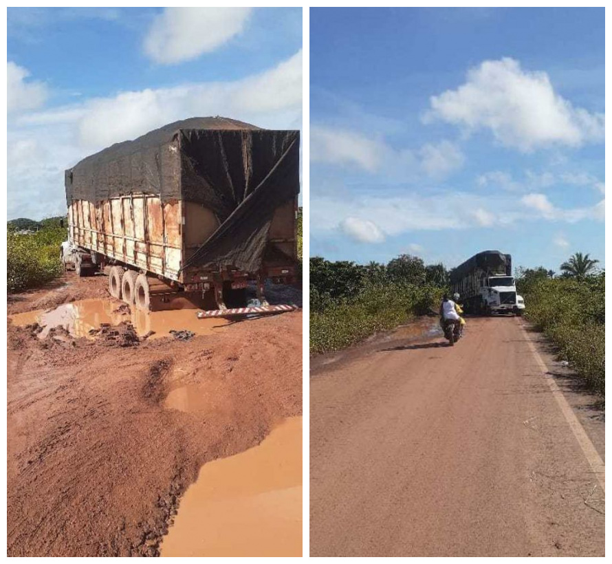 Carreta atola em buraco no Anel Viário de União (PI)