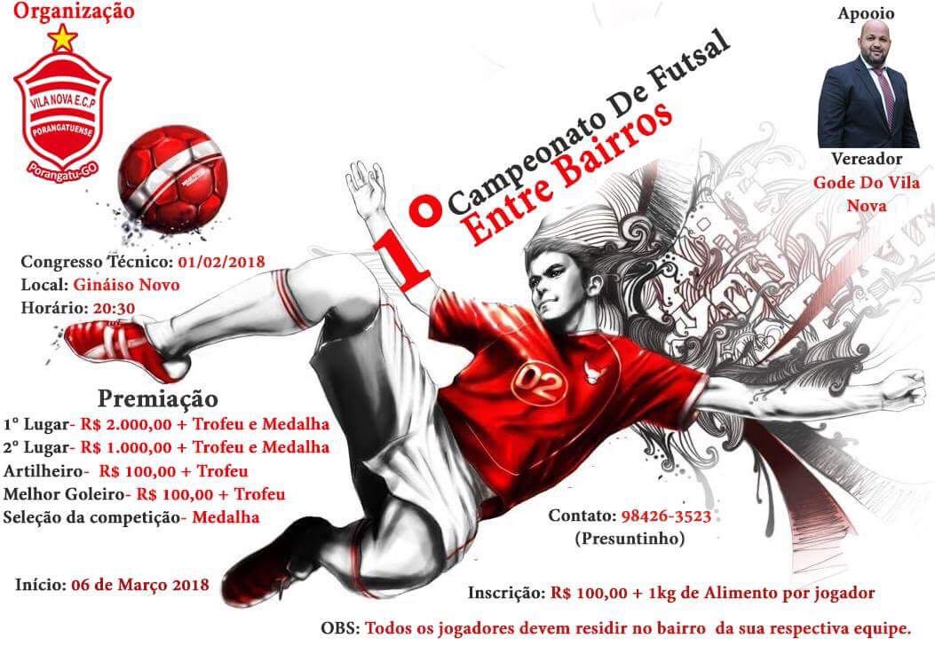 1º Campeonato de Futsal entre Bairros é proposta do Vereador Godê do Vila Nova