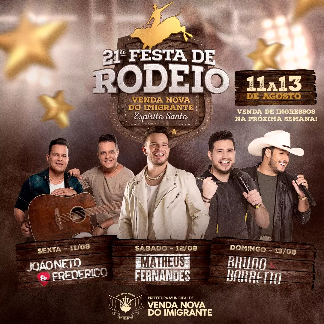 Atrações nacionais da 21ª Festa de Rodeio em Venda Nova