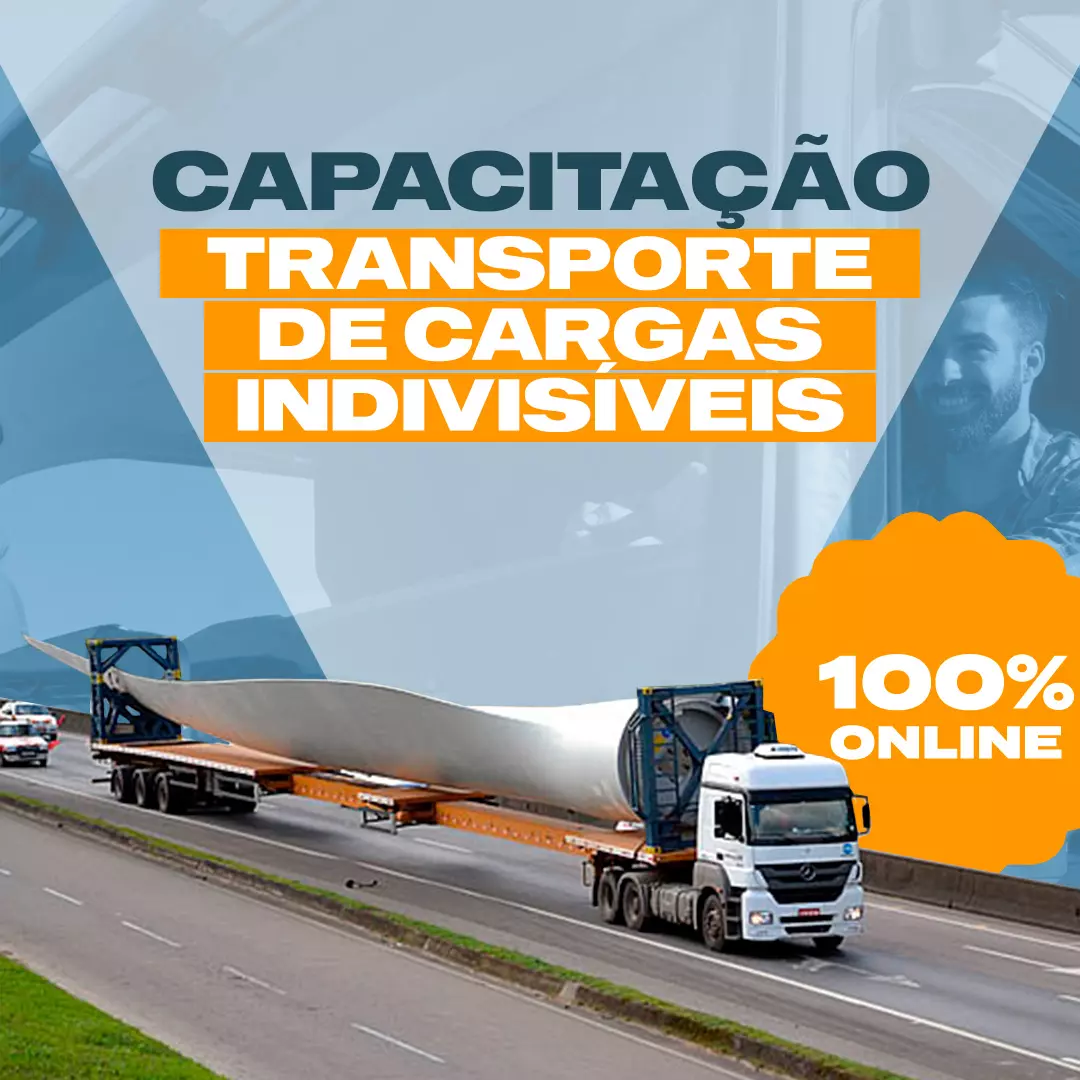 A imagem mostra uma divulgação do curso do Transporte de Cargas Indivisíveis