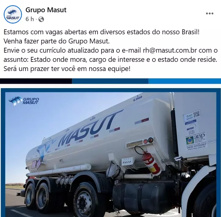 A imagem mostra uma divulgação de vagas de emprego do Grupo Masut