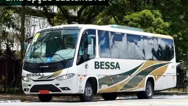 A foto mostra um micro-ônibus da Bessa Transportes