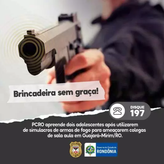 PCRO APREENDE DOIS ADOLESCENTES APÓS UTILIZAREM DE SIMULACROS DE ARMAS DE FOGO PARA AMEAÇAREM COLEGAS DE SALA AULA