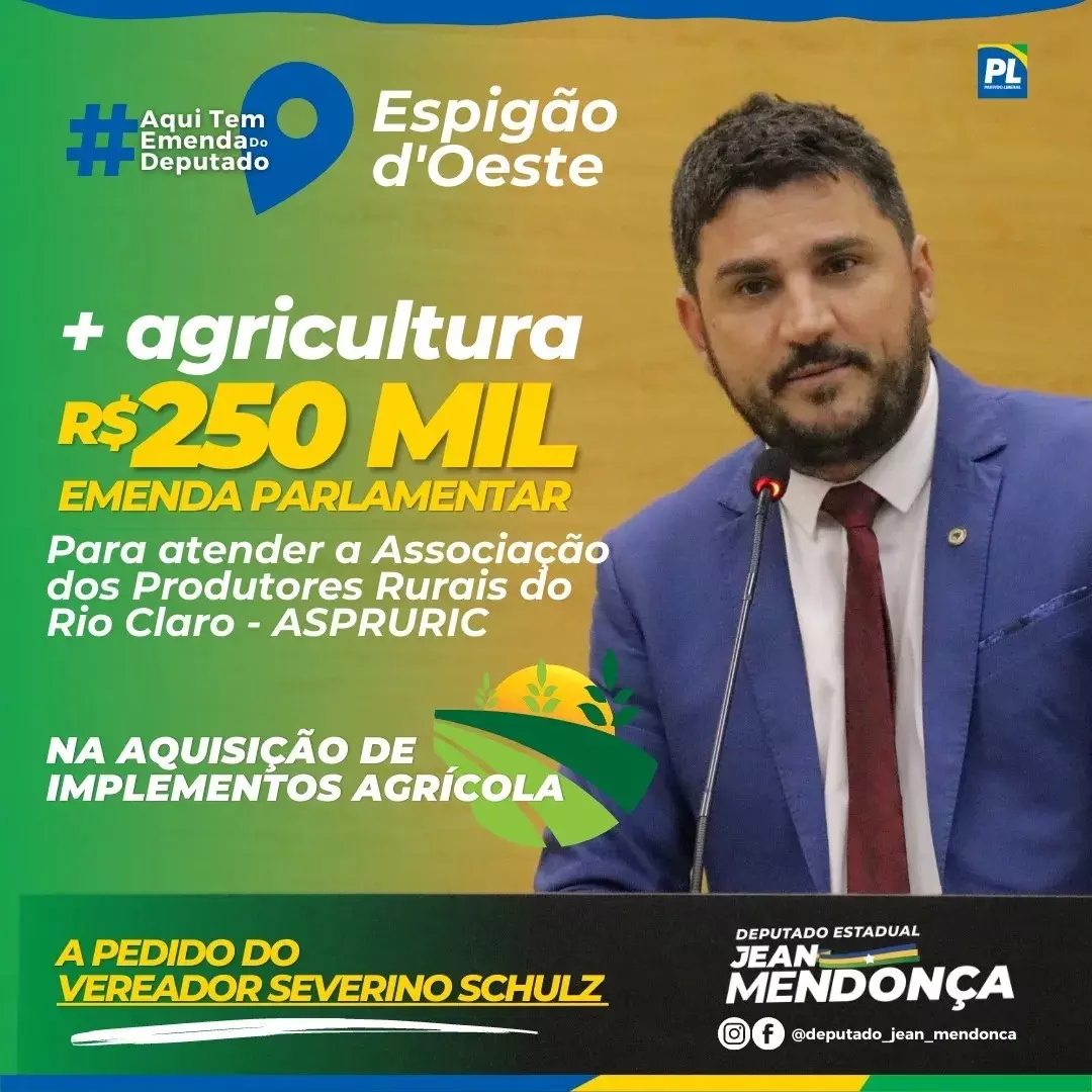 Deputado Jean Mendonça confirma seu apoio a agricultura familiar de Espigão do Oeste