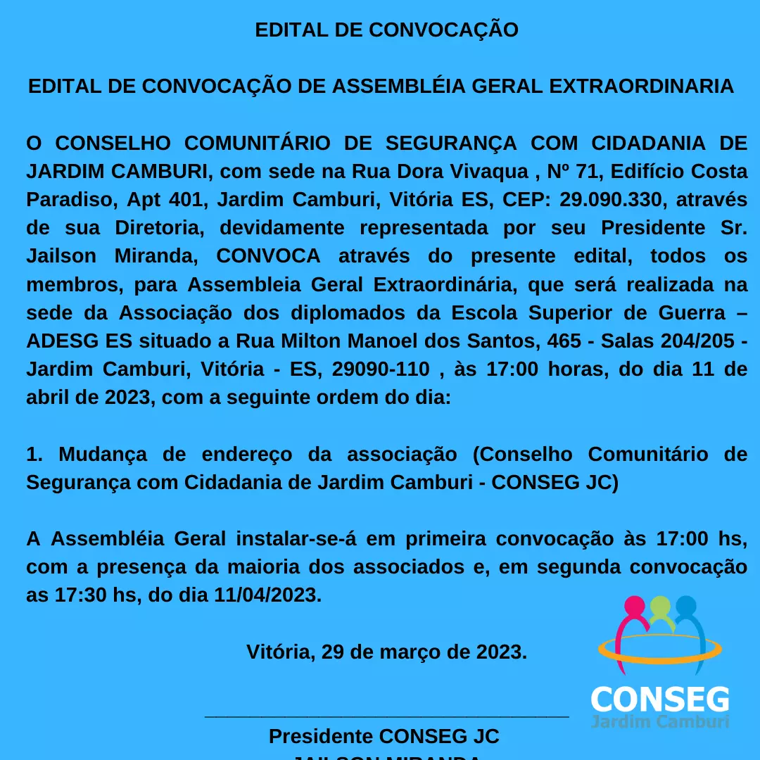 EDITAL DE CONVOCAÇÃO DE ASSEMBLÉIA GERAL EXTRAORDINARIA