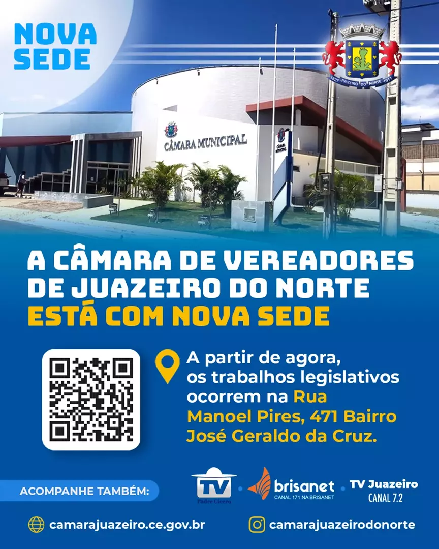 A partir dessa terça (09) as sessões da Câmara Municipal de Juazeiro do Norte seram realizadas na nova sede