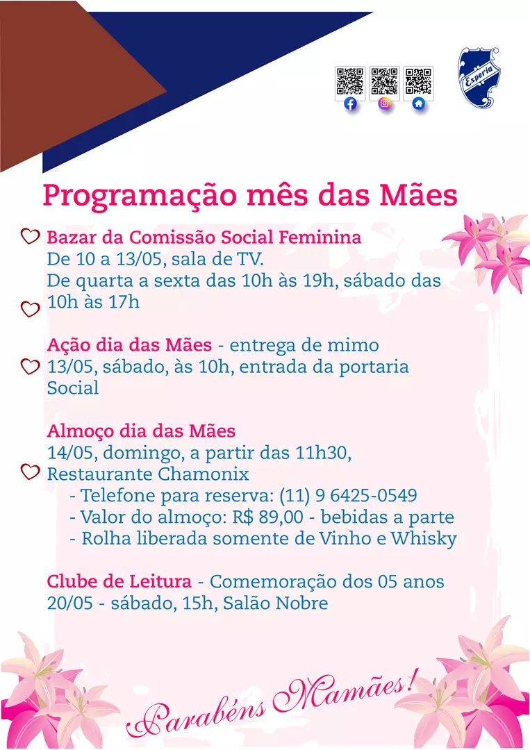 Programação mês de Maio