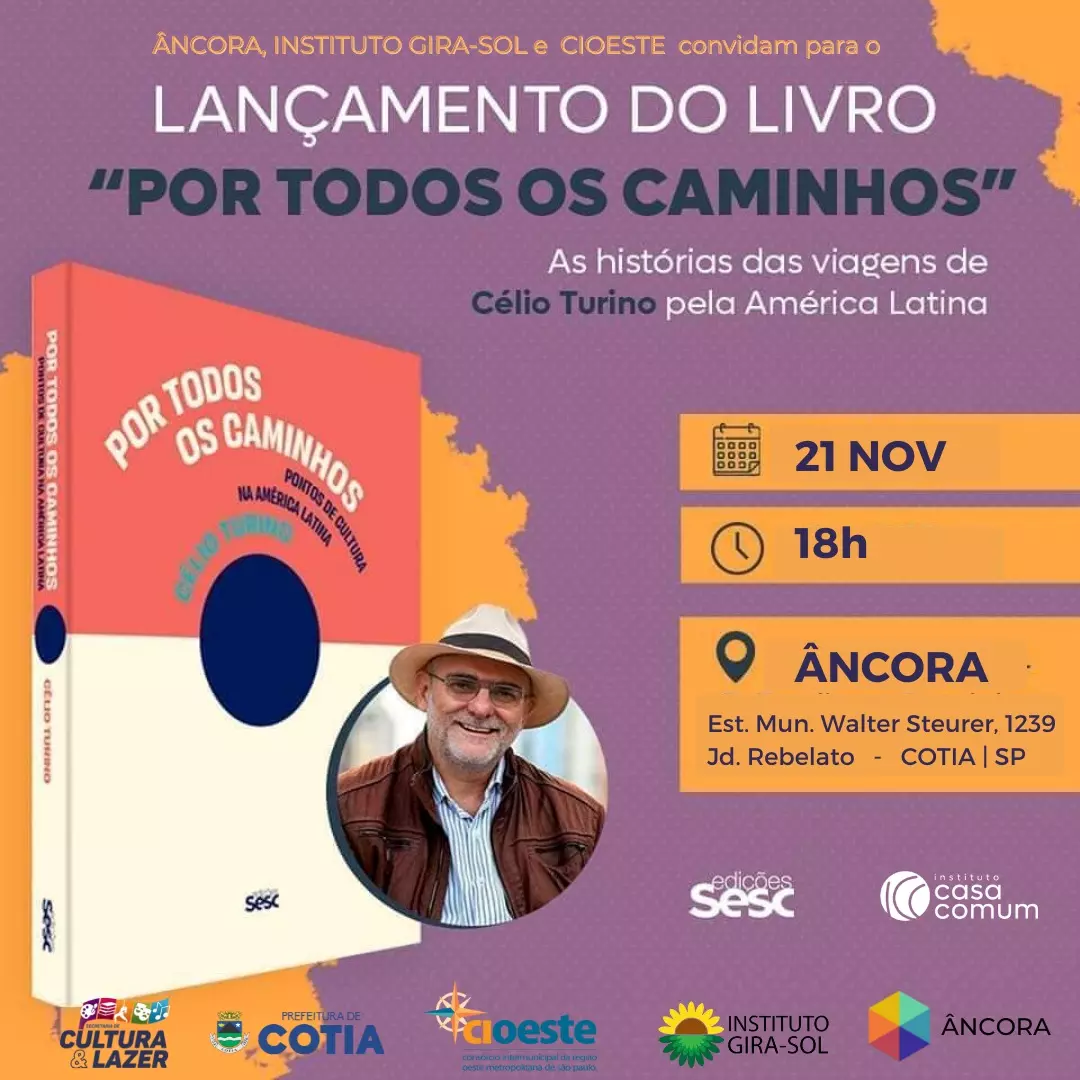 Célio Turino lança o livro ‘Por todos os caminhos’ em Cotia no dia 21 de novembro