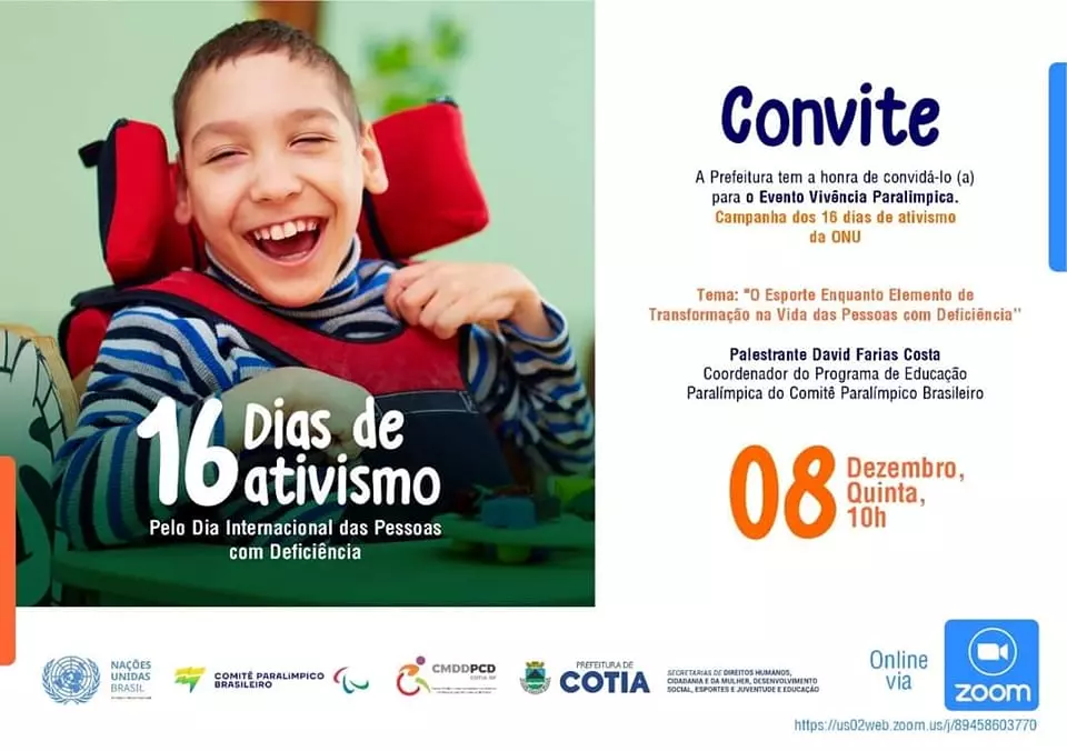 Na quinta-feira (8) acontece o ‘Evento vivência paralímpica’ com programação on-line