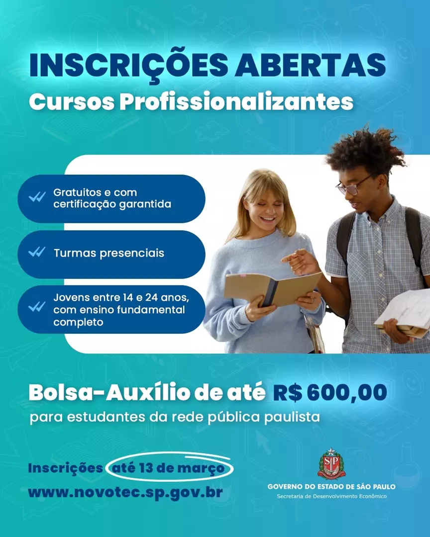 Programa estadual tem inscrições para cursos profissionalizantes de Tecnologia da Informação e Gestão de Negócios