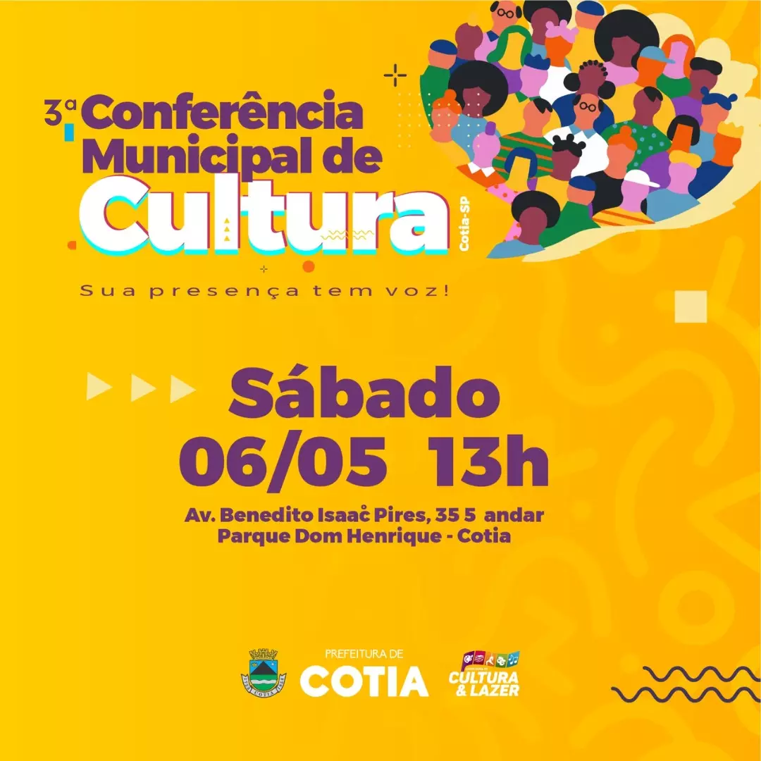 Conferência Municipal de Cultura de Cotia está marcada para sábado (6/05)