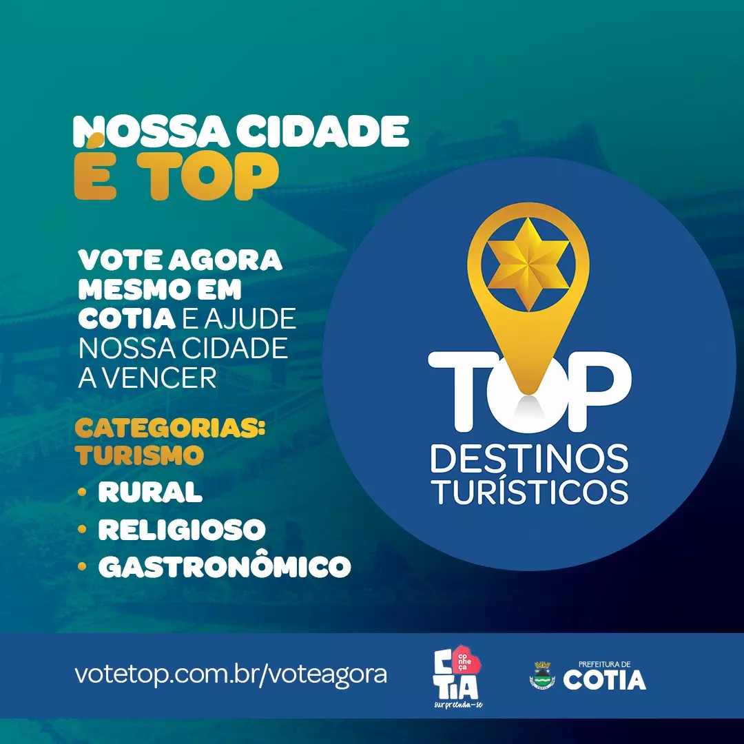 População pode votar em Cotia no Prêmio Top Destinos Turísticos até sexta-feira, 26 de maio