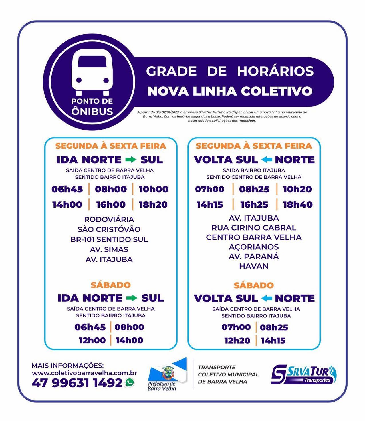 COMUNICADO, HORÁRIO DE ÔNIBUS EM BARRA VELHA